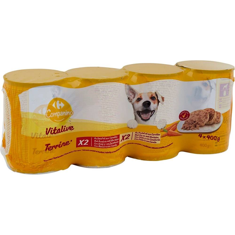 Carrefour Companino - Pâtée pour chien viandes carottes (4 pièces)