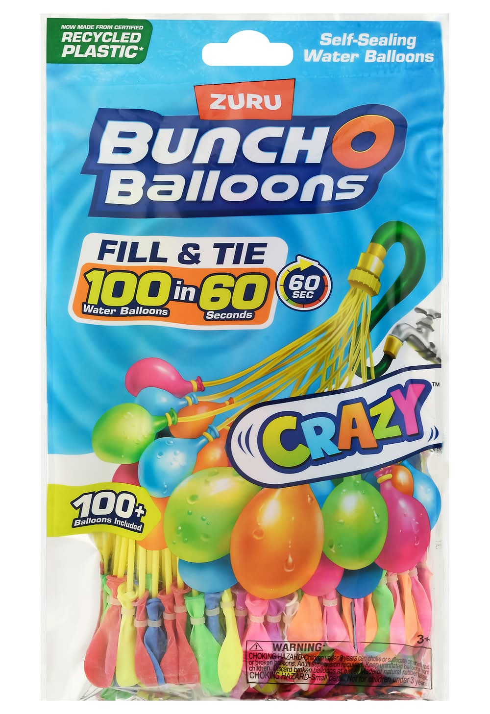 Bunch O Balloons Crazy Fill & Tie Self-Sealing Water Balloons For 3+ Years, Assorted
