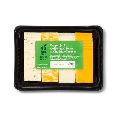 Good & Gather Pepper Jack, Colby Jack, Swiss & Cheddar Cheese Slice Party Tray - 28ct/16oz - Tm (1 lbs)