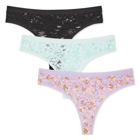 George Women''s Printed Lace Thongs 3-Pack (Color: Ditsy, Size: Xl)