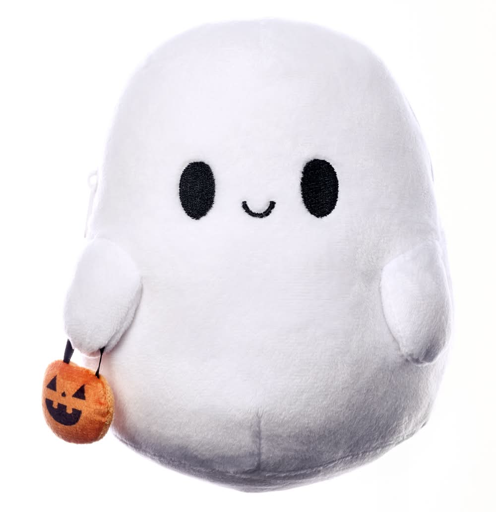 American Greetings Halloween Plush Ghost With Zipper Pocket & Pumpkin Pail Decor, 7x4 in