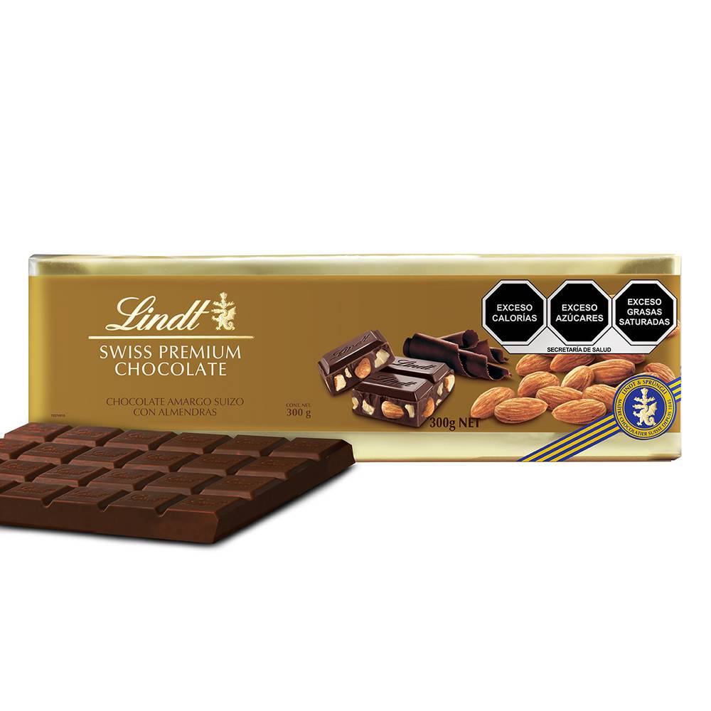 Lindt barra de chocolate amargo suizo con almendras