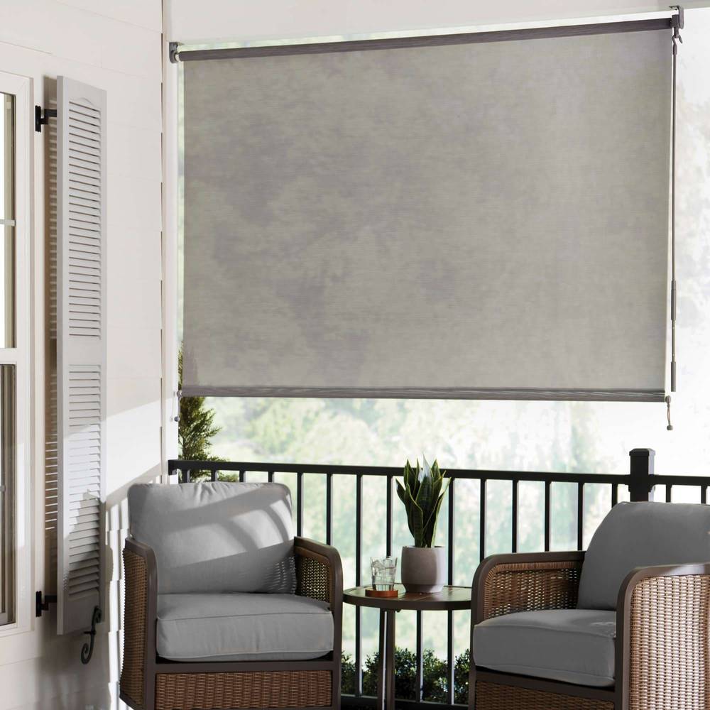 allen + roth 96-in x 96-in Stone Light Filtering Cordless Outdoor Roller Shade | 507466