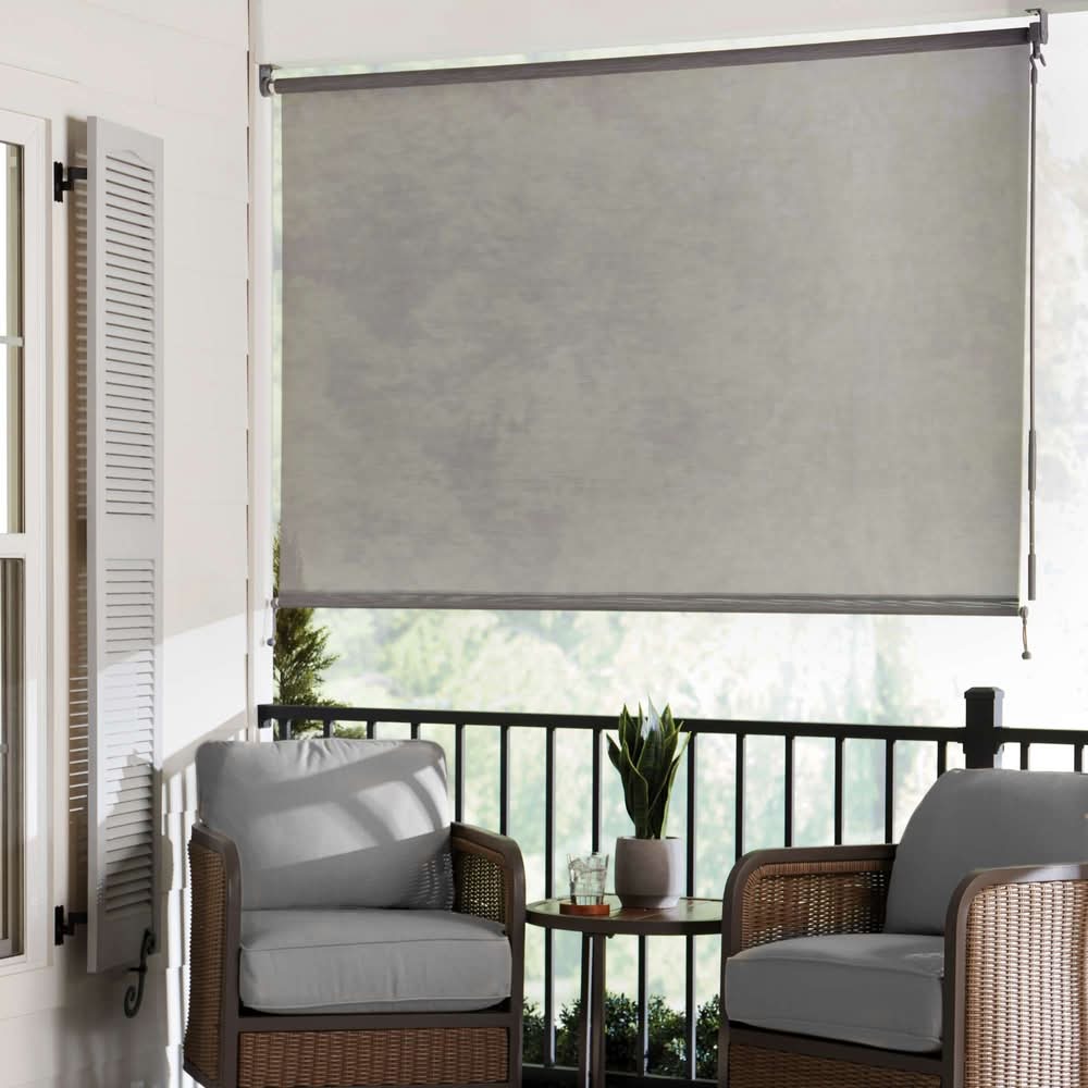 allen + roth 72-in x 72-in Stone Light Filtering Cordless Outdoor Roller Shade