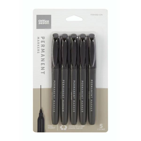 Office Depot Brand Permanent Markers Fine Point 100% Recycled Plastic Barrel Black Ink