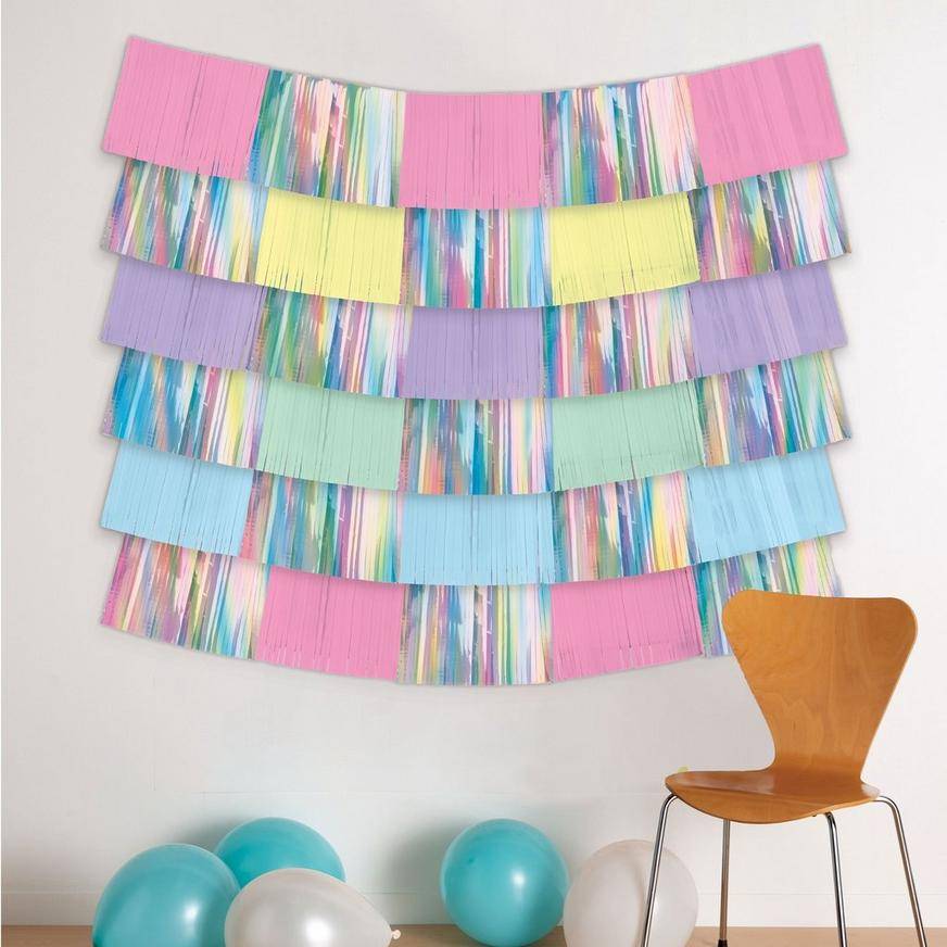 Party City Foil Plastic Fringe Banner Backdrop, Iridescent