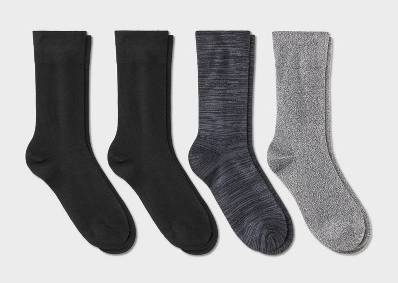 Auden Women's Ultra Smooth Crew Socks, Size 4-10, Black-Gray (4 ct)