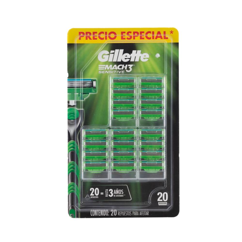 Gillette cartuchos mach3 sensitive (20 piezas)