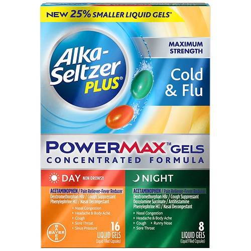 Alka-Seltzer Plus Maximum Strength Cold & Flu Power Max Gels, Day + Night - 24.0 ea