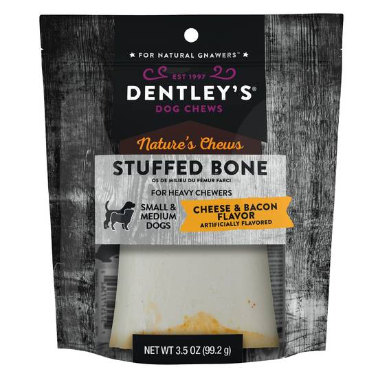 Dentley's Natural Stuffed Beef Femur Bone For Dog Chew (medium/cheese - bacon)