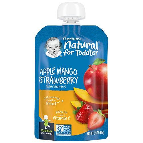 Gerber Natural for Toddler Baby Food Apple Mango Strawberry - 3.5 oz