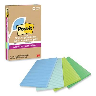 Post-It Recycled Super Sticky Notes, 4" x 6" (4 ct)