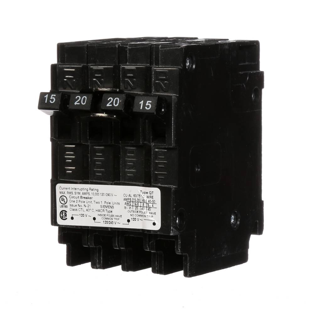 Siemens QT 15-amp/20-amp 4-Pole Quad Circuit Breaker | Q21520CT