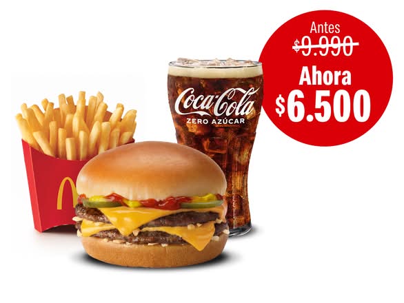 Doble hamburguesa con queso + Papa mediana y Bebida grande