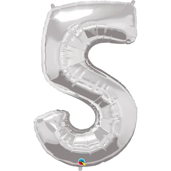 Number Five Silver 44'' Foil Balloon