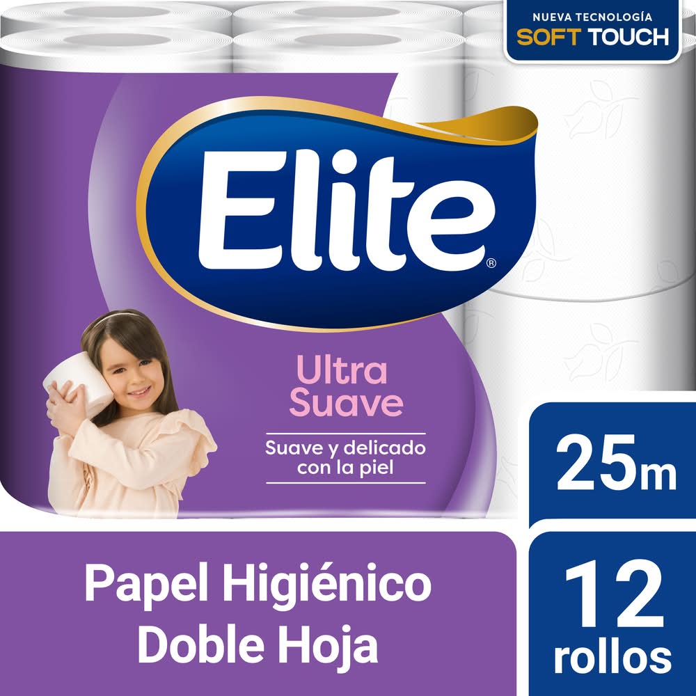 Elite · Ultra suave papel higiénico doble hoja - 25 m (12 un)
