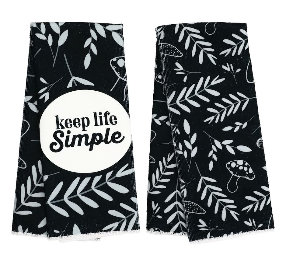 Home Collection Microfiber Sentiment Kitchen Towel, 15x25 in, Black-White