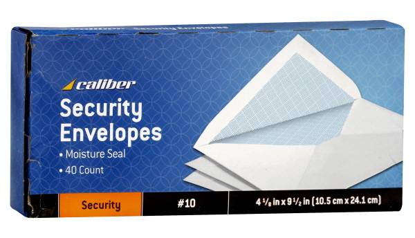 Caliber Security Envelopes, 4.5 in x 9.5 in (40 ct)