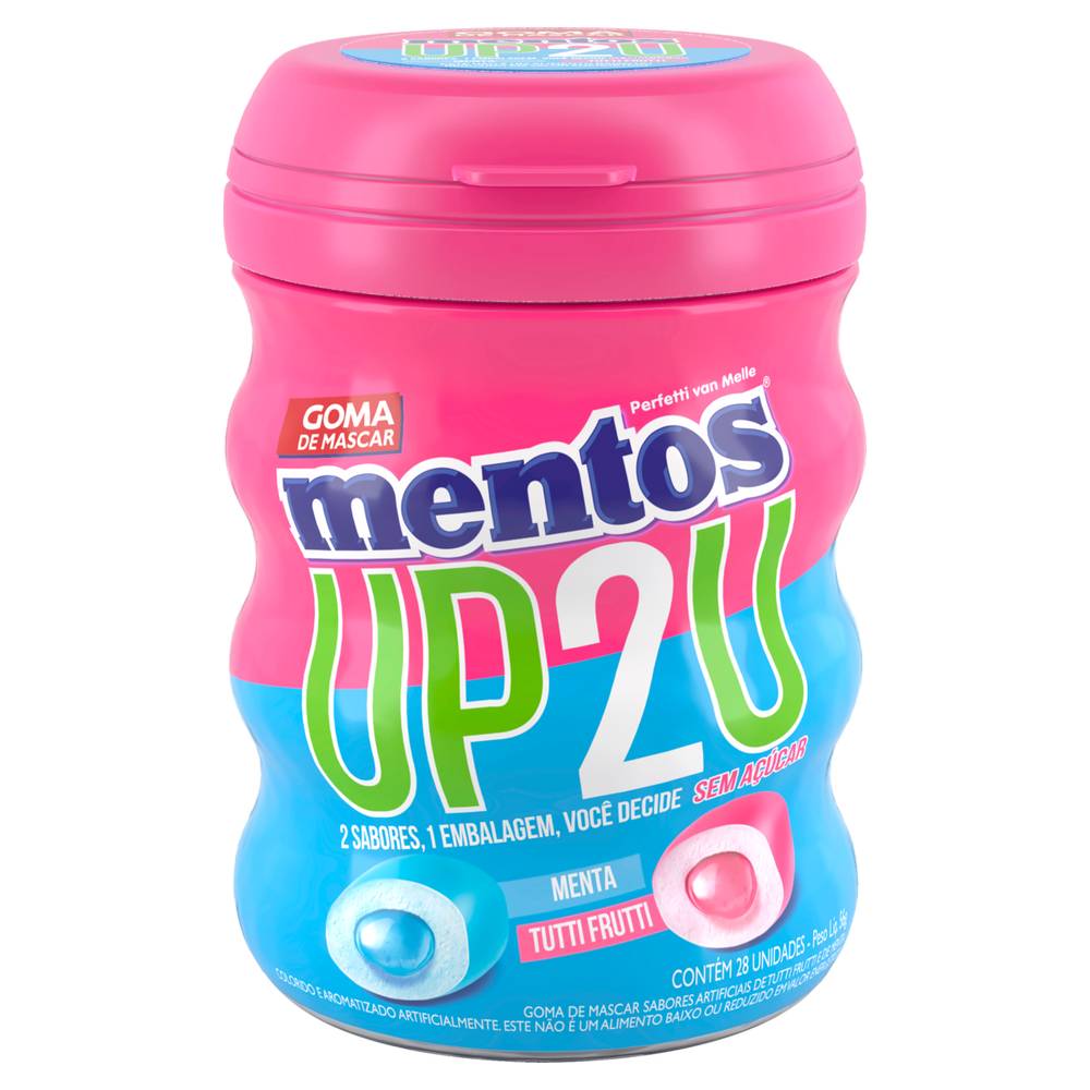 Mentos goma de mascar tutti-frutti e menta zero açúcar up2u (56 g)