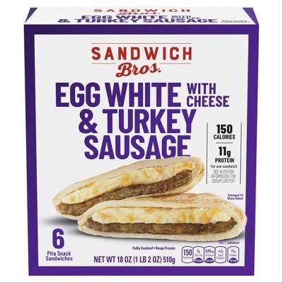 Sandwich Brothers of Wisconsin Frozen Egg White with Turkey & Cheese Breakfast Sandwich - 18oz/6ct