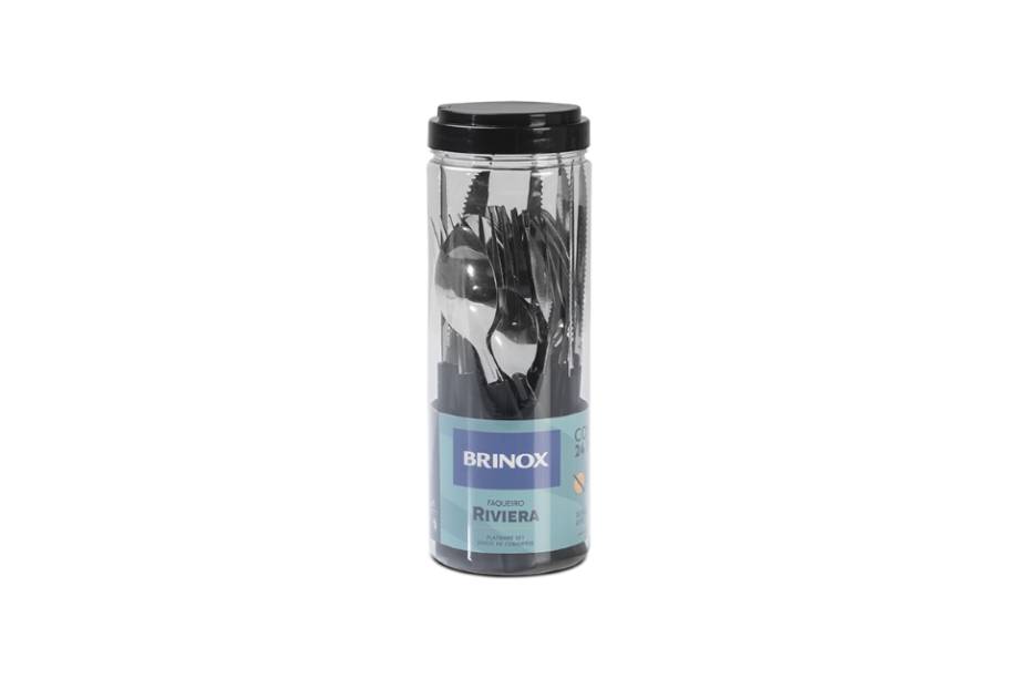 Brinox kit faqueiro e talheres inox com cabo em plástico preto (24 peças)