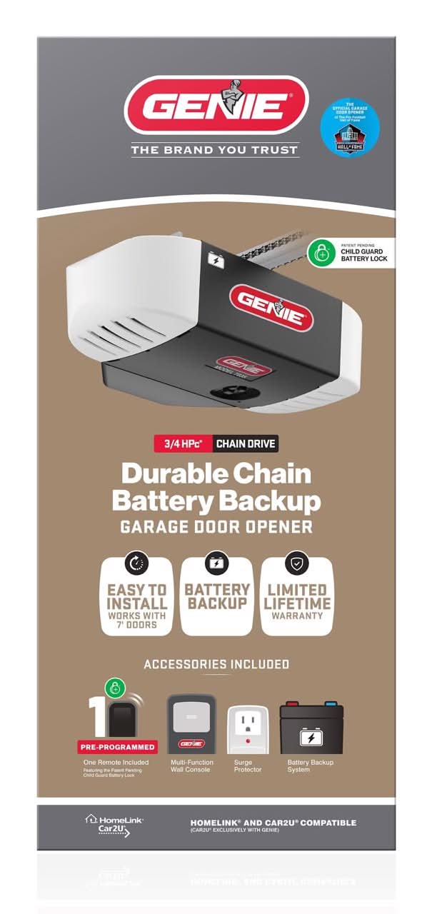 Genie 3/4 Hp Chain Drive Garage Door Opener W/Battery Backup