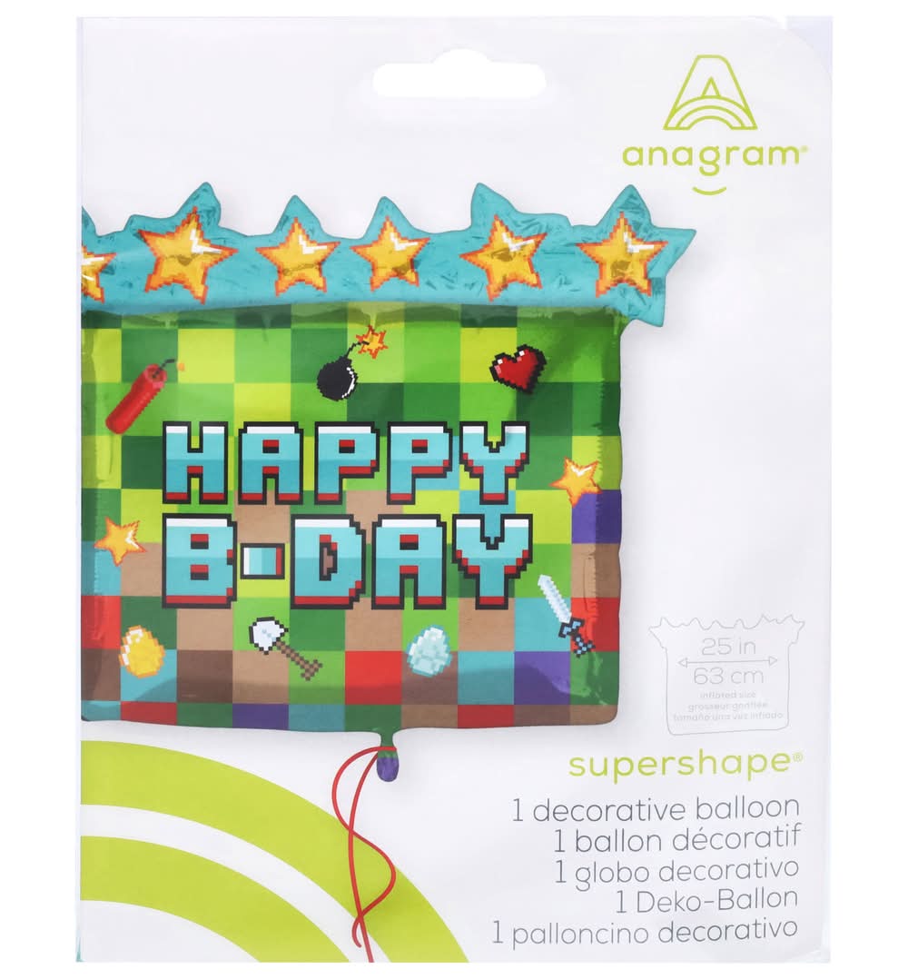 Anagram Supershape Helium Inflated Pixel Party Balloon, 25x23 in