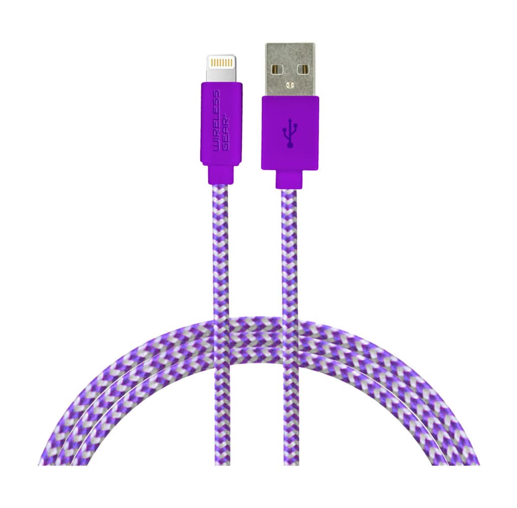 Wireless Gear Lightning Usb Cable, 6 Ft , Purple/White
