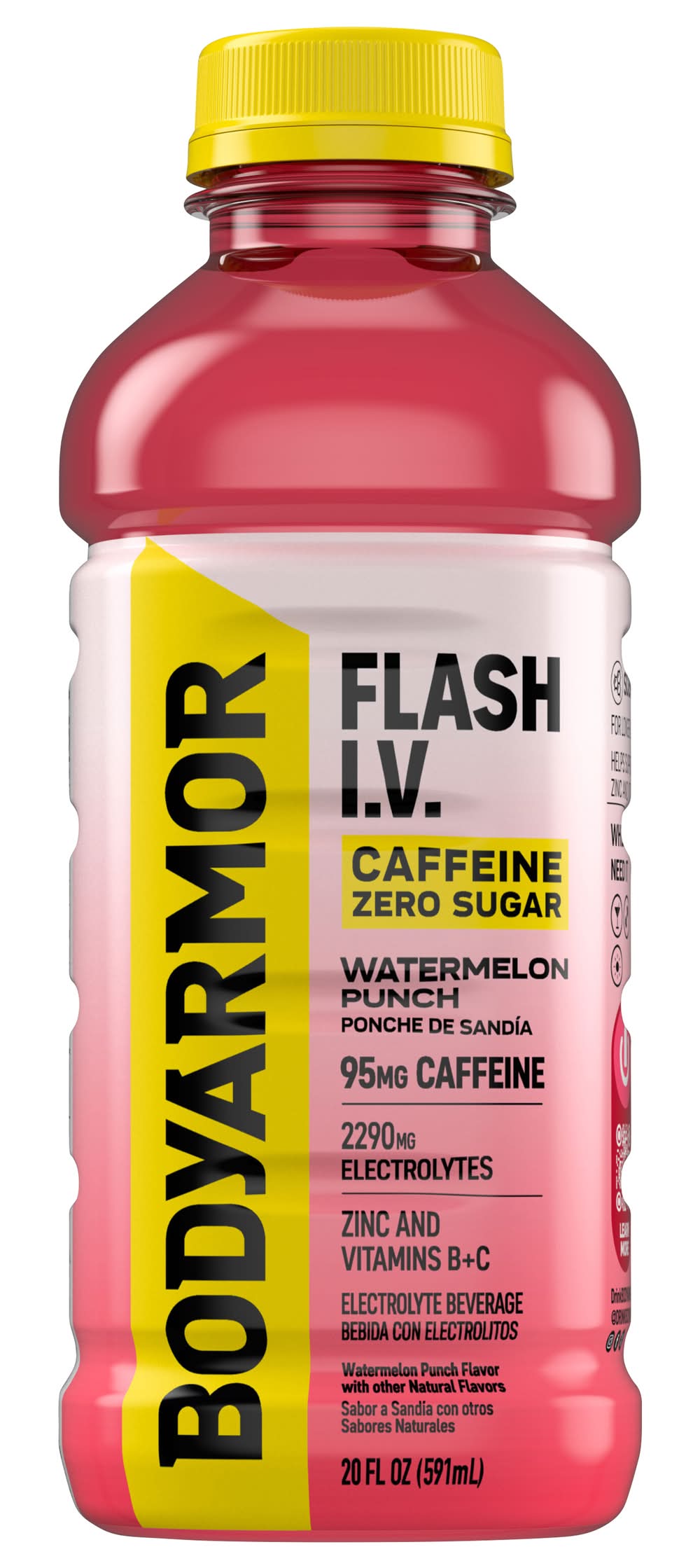 BODYARMOR Flash I.v. Caffeine Zero Sugar Electrolyte Drink, Watermelon Punch (20 fl oz)