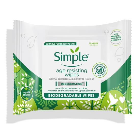 Simple Age Resisting Cleansing Wipes (20 pack)