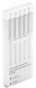 Poppin Luxe Retractable Gel Pens, Fine Point, Black Ink, 6/Pack (100086)