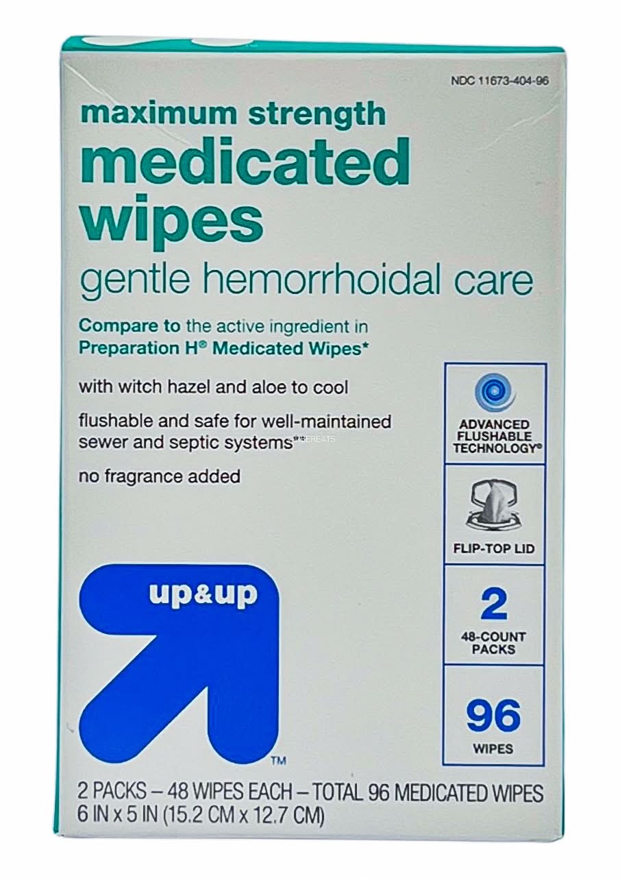 up&up Maximum Strength Medicated Wipes, 6x5 in (2 ct)