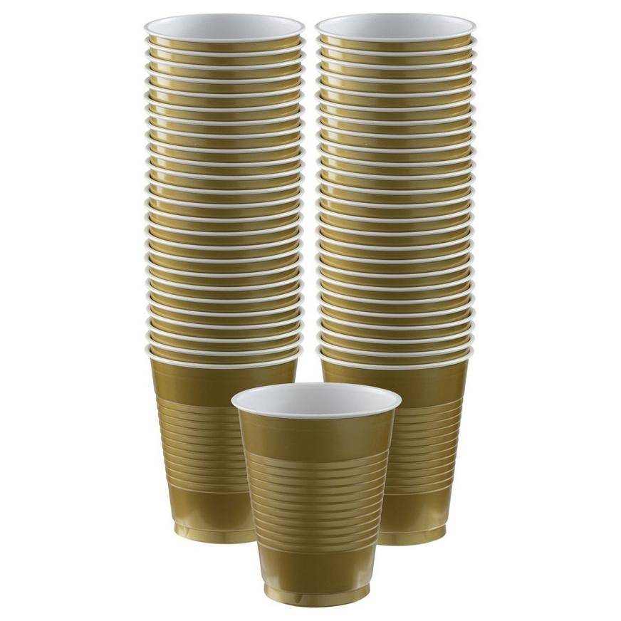 Party City Gold Plastic Cups, Brown (50 ct)