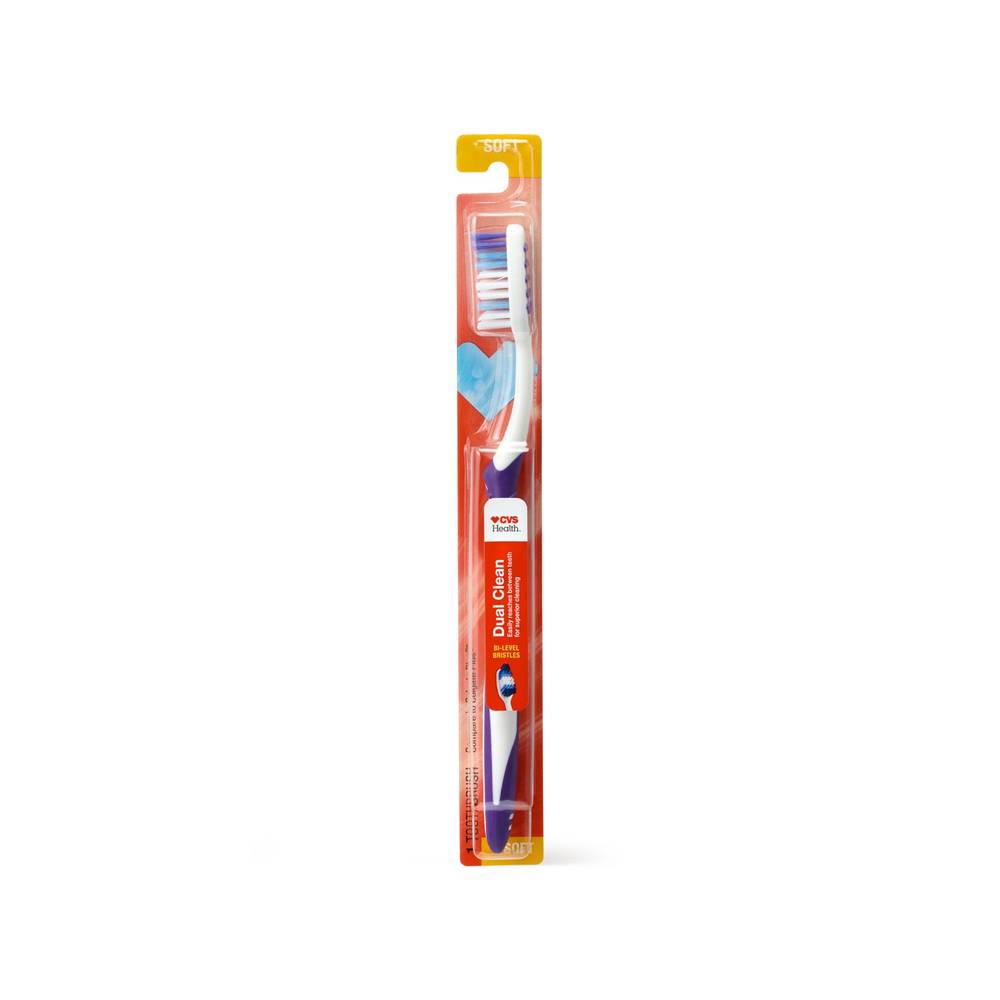 CVS Health Dual Clean Toothbrush, Soft Bristle, 1 CT