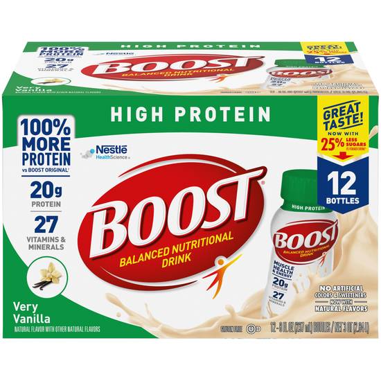 BOOST High Protein Nutritional Drink, Very Vanilla, 12 CT