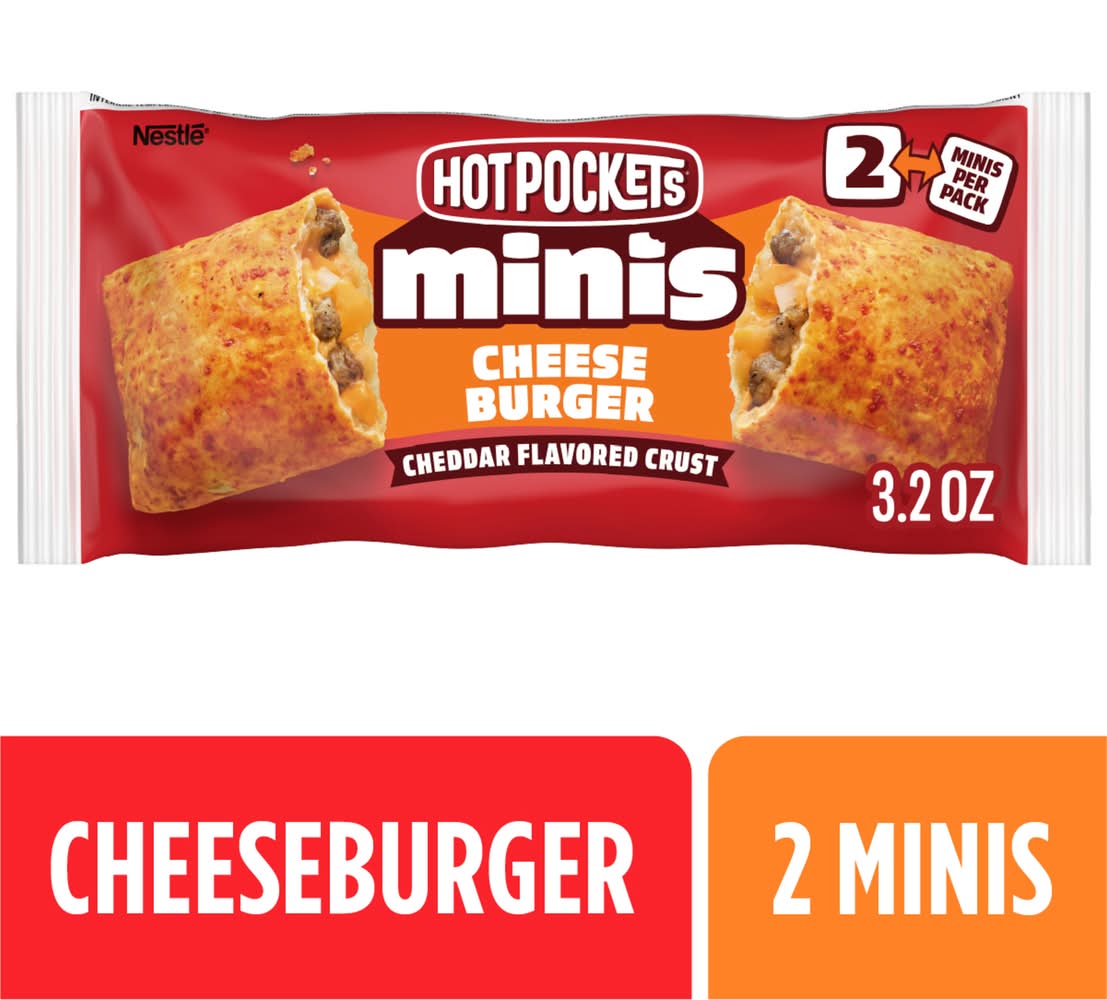 Hot Pockets Minis Frozen Sandwiches, Cheese Burger Cheddar Flavored Crust (3.2 oz, 2 ct)