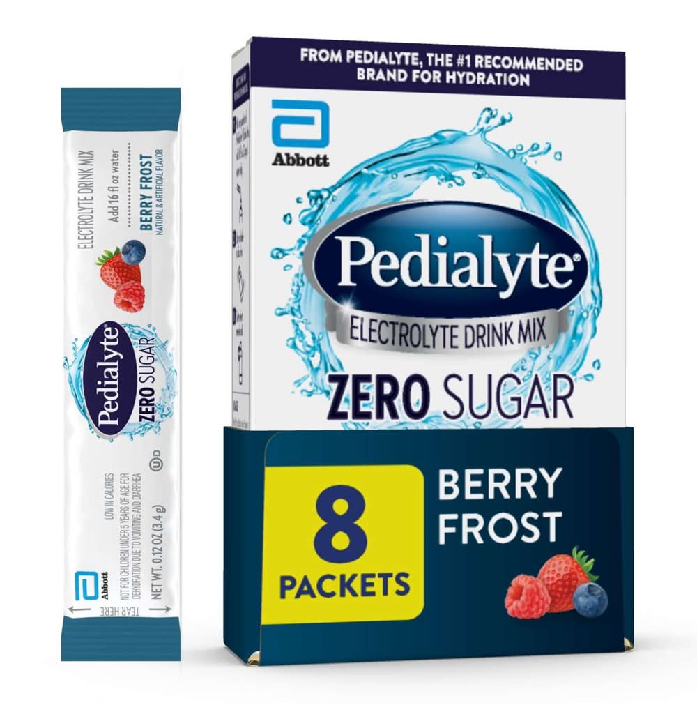 Pedialyte Zero Sugar Electrolyte Drink Mix, Berry Frost (8 x 0.12 oz)