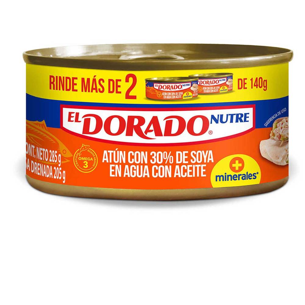 El Dorado · Atún con 30% de soya en agua con aceite más minerales (285 g)