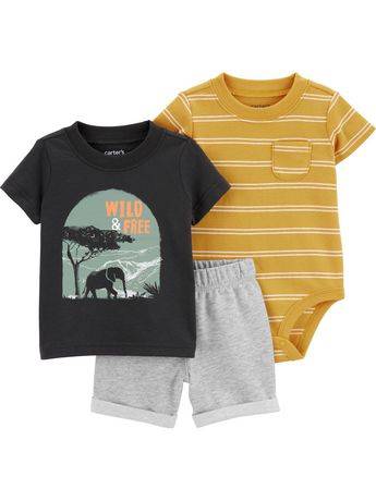 Carter''S Child Of Mine Ib 3Pc Outfit Set - Wild And Free (Color: Yellow, Size: Newborn)