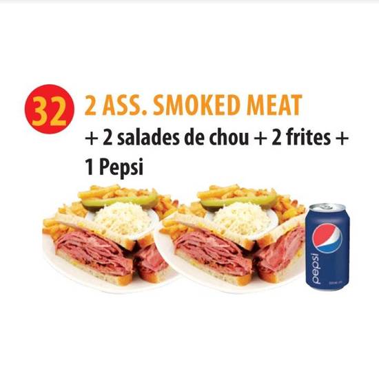 2 Assiette Smoked Meat + 2 Salade De Chou + 2 Frites + Boisson