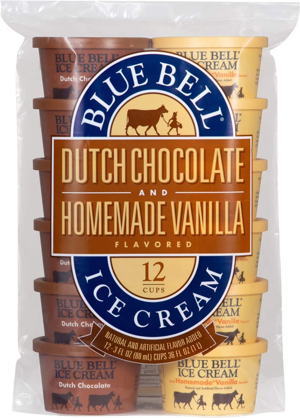 Blue Bell Ice Cream Cups, Dutch Chocolate-Homemade Vanilla (12 x 3 fl oz)
