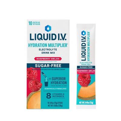 Liquid I.V. Sugar Free Hydration Multiplier Vegan Powder Electrolyte Drink Mix, Melon Raspberry (0.45 oz, 10 ct)