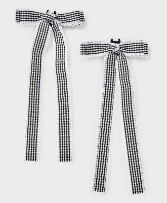 Girls' 2pk Gingham Bow Claw Clip Set - art class™ Black/White: Classic Pattern Hair Styling Accessory, All Hair Types