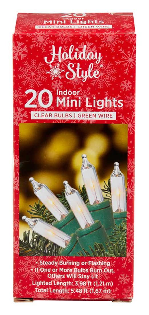 Holiday Style Clear Mini Lights, 5.48 ft, Green-White (20 ct)