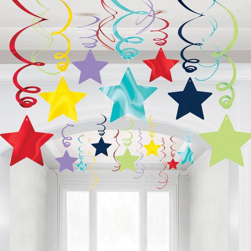 Rainbow Multicolor Star Swirl Decorations, 30ct