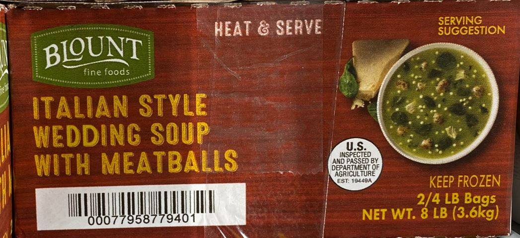 Frozen Blount - Italian Style Wedding Soup with Meatballs - 2/4 lbs (1 Unit per Case)