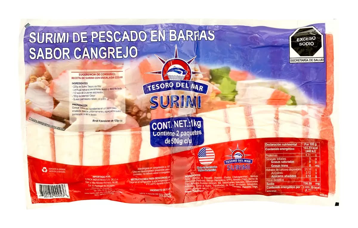 Tesoro del Mar · Imitación de carne de cangrejo estilo barras surimi (1 kg)