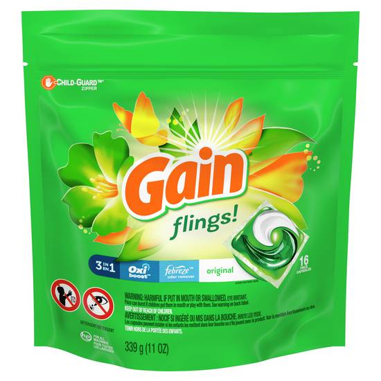 Gain Flings Liquid Laundry Detergent Original Scent (16 ct)