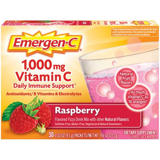 Emergen-C Fizzy Drink Mix Raspberry Vitamin C 1000 mg (30 ct)