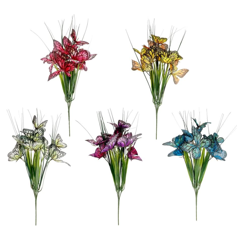 Floral Garden Assorted Faux Onion Grass with Butterflies, 20 in.